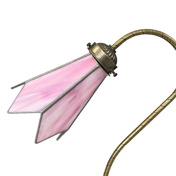 Vintage L&L WMC Tiffany Style Stained Glass Table Lamp MCM Pink - Lily Pad 19"H - Picture 3 of 13